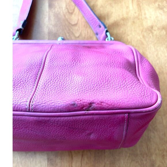 Fossil Genuine Leather Hot Pink Kiss Lock Buckle Pocket Shoulder Bag VINTAGE - Picture 7 of 11